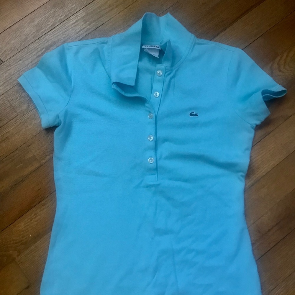 Women’s Baby Blue Lacoste 5-button Polo